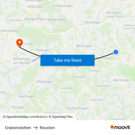 Grabenstetten to Reusten map