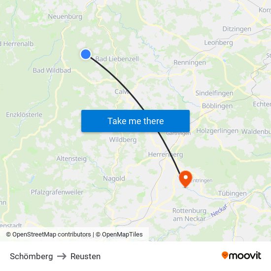 Schömberg to Reusten map