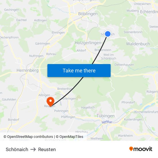 Schönaich to Reusten map