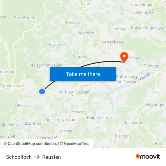 Schopfloch to Reusten map