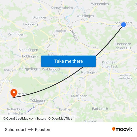 Schorndorf to Reusten map