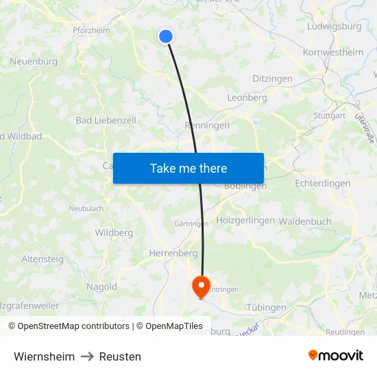 Wiernsheim to Reusten map