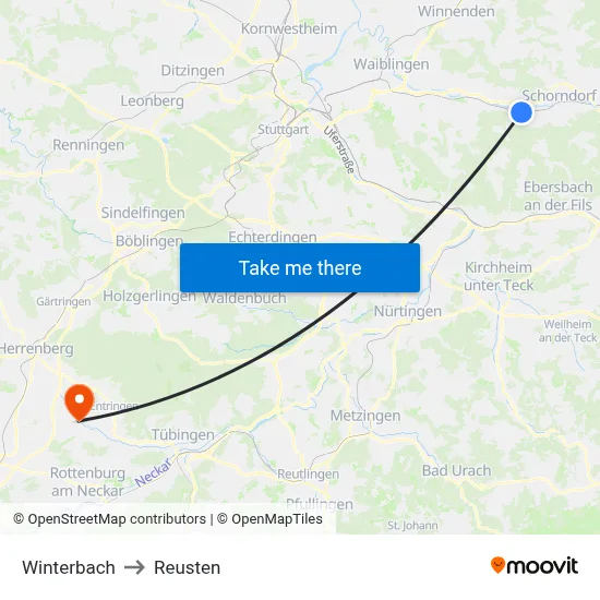 Winterbach to Reusten map