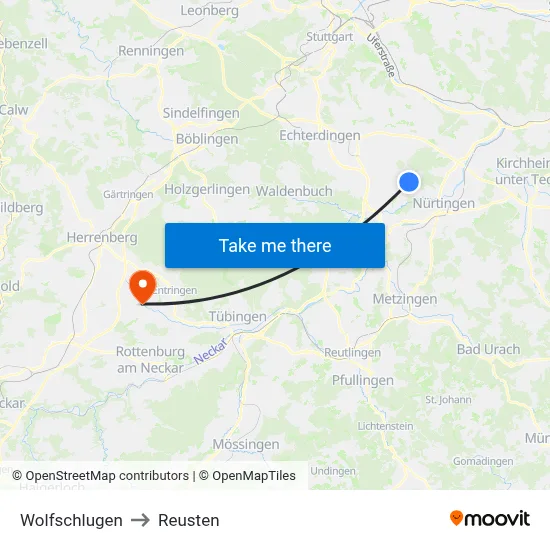 Wolfschlugen to Reusten map