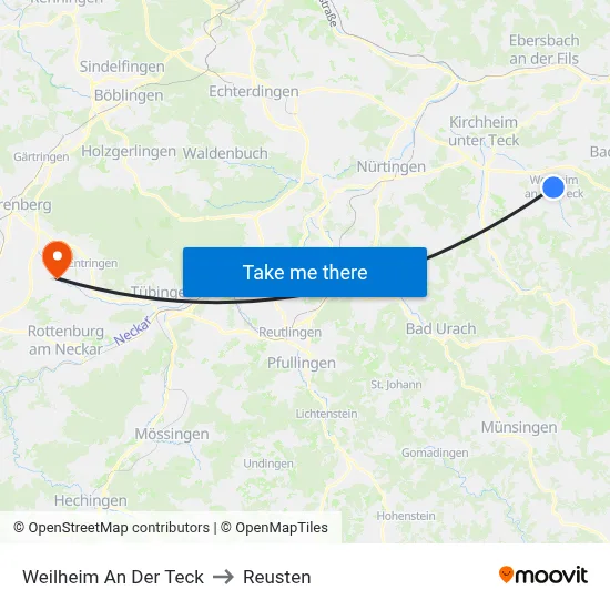 Weilheim An Der Teck to Reusten map