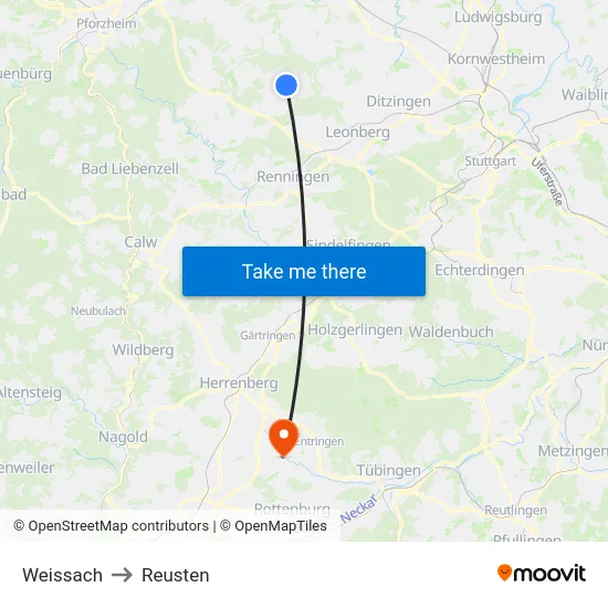 Weissach to Reusten map