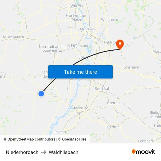 Niederhorbach to Waldhilsbach map