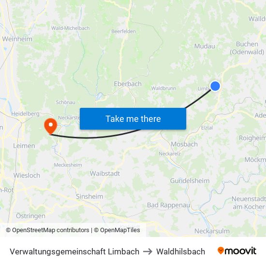 Verwaltungsgemeinschaft Limbach to Waldhilsbach map