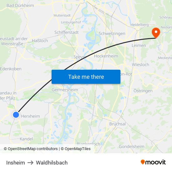 Insheim to Waldhilsbach map