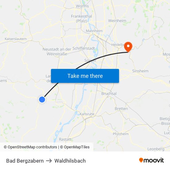 Bad Bergzabern to Waldhilsbach map