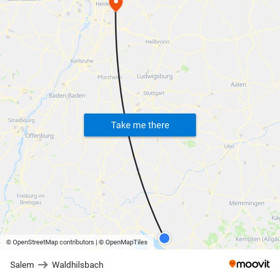 Salem to Waldhilsbach map
