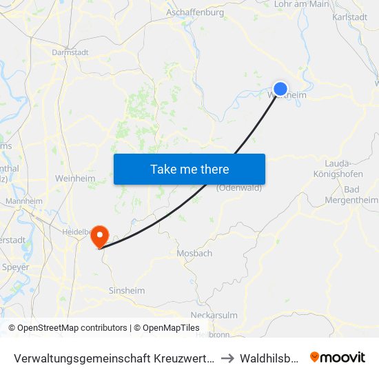 Verwaltungsgemeinschaft Kreuzwertheim to Waldhilsbach map