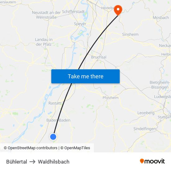 Bühlertal to Waldhilsbach map