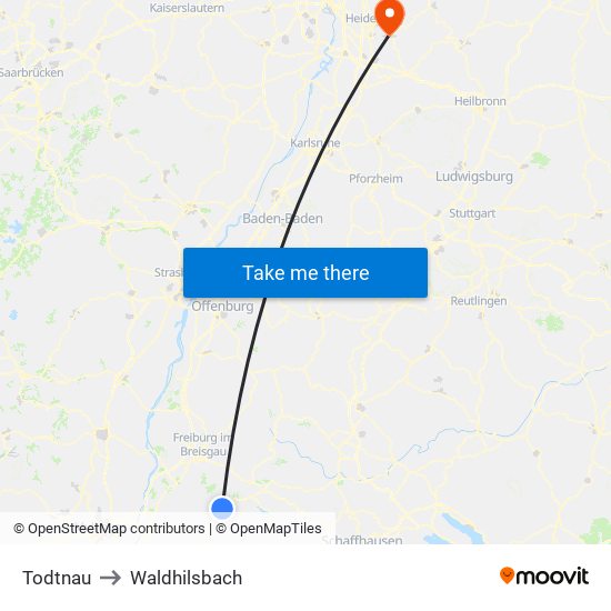 Todtnau to Waldhilsbach map