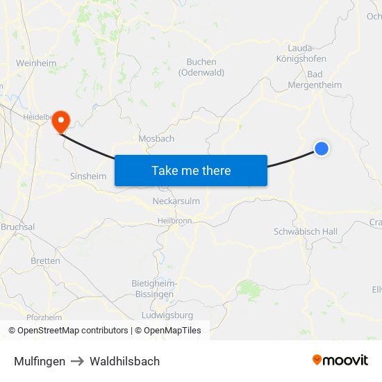 Mulfingen to Waldhilsbach map