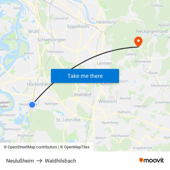 Neulußheim to Waldhilsbach map