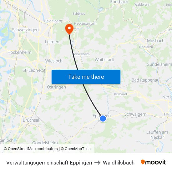 Verwaltungsgemeinschaft Eppingen to Waldhilsbach map