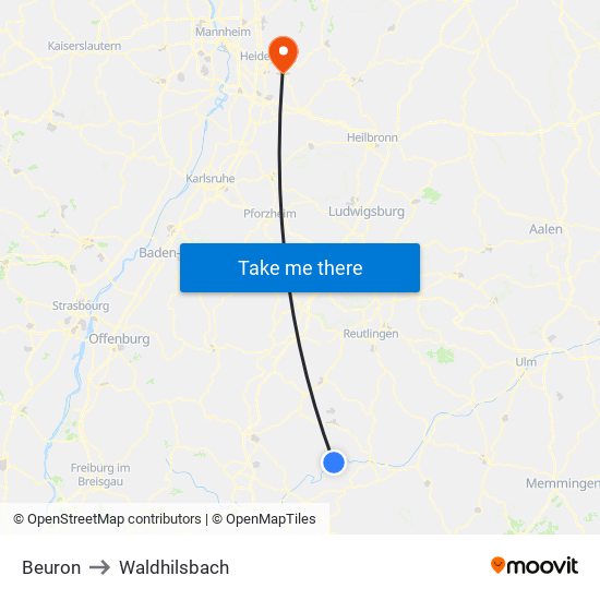 Beuron to Waldhilsbach map