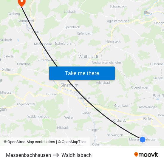 Massenbachhausen to Waldhilsbach map