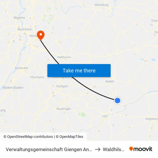 Verwaltungsgemeinschaft Giengen An Der Brenz to Waldhilsbach map