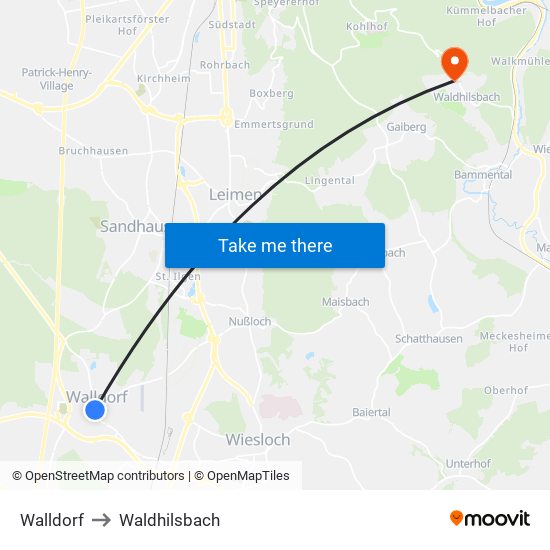Walldorf to Waldhilsbach map