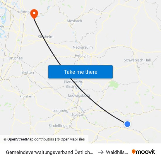 Gemeindeverwaltungsverband Östlicher Schurwald to Waldhilsbach map