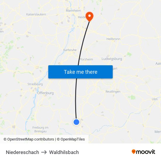 Niedereschach to Waldhilsbach map