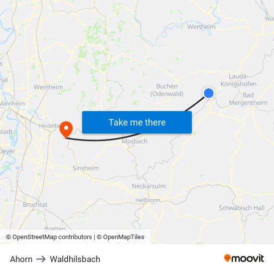 Ahorn to Waldhilsbach map