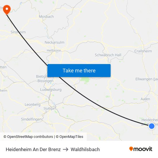 Heidenheim An Der Brenz to Waldhilsbach map