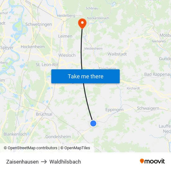 Zaisenhausen to Waldhilsbach map