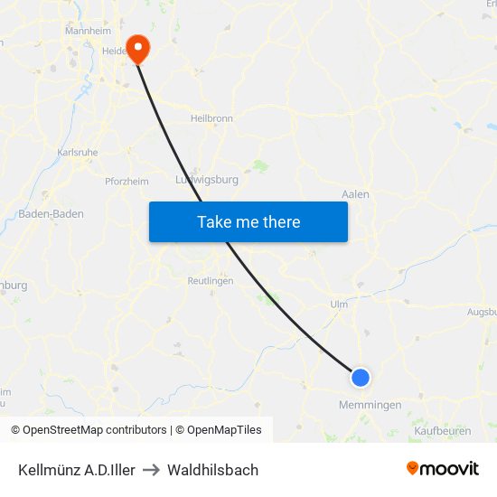 Kellmünz A.D.Iller to Waldhilsbach map