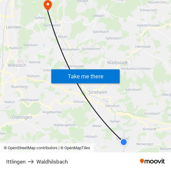 Ittlingen to Waldhilsbach map