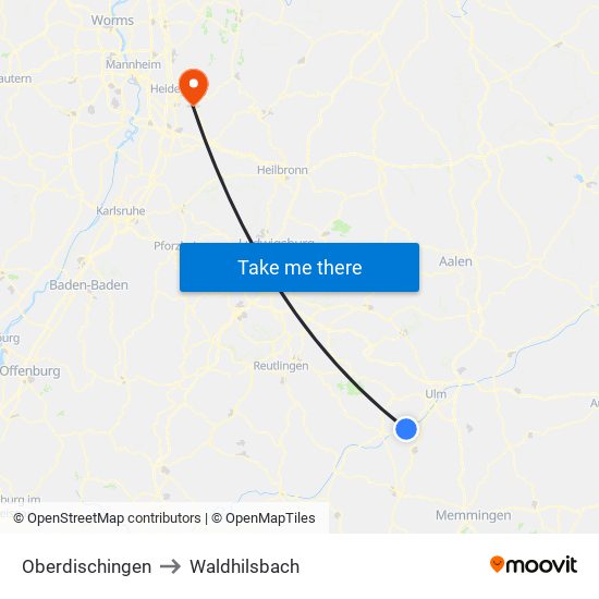 Oberdischingen to Waldhilsbach map