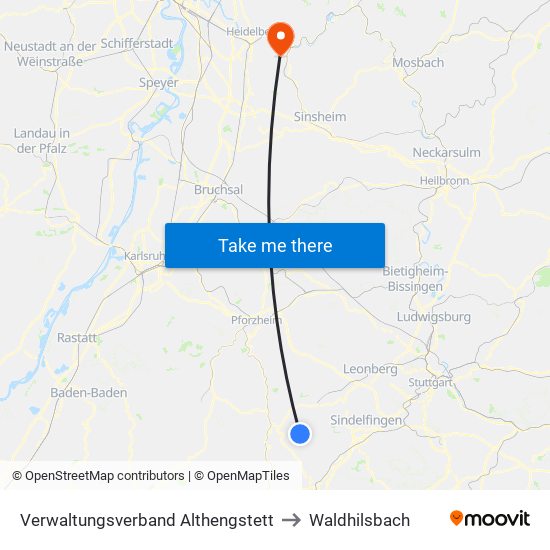 Verwaltungsverband Althengstett to Waldhilsbach map