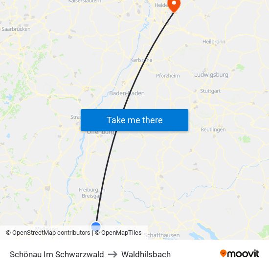 Schönau Im Schwarzwald to Waldhilsbach map