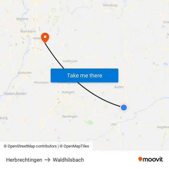 Herbrechtingen to Waldhilsbach map