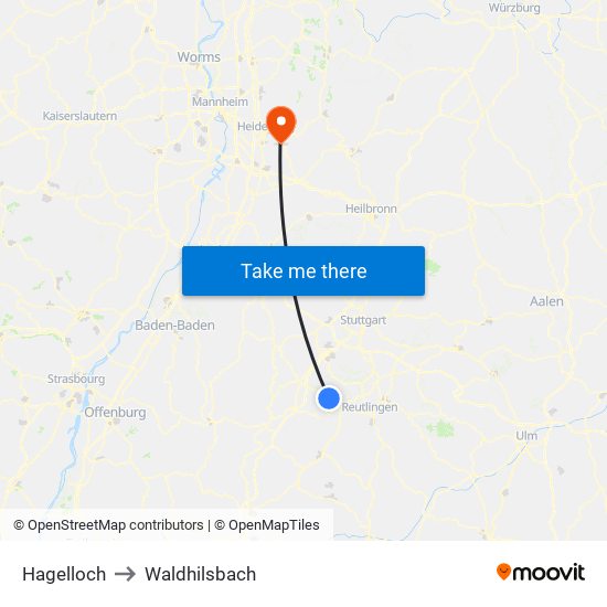 Hagelloch to Waldhilsbach map