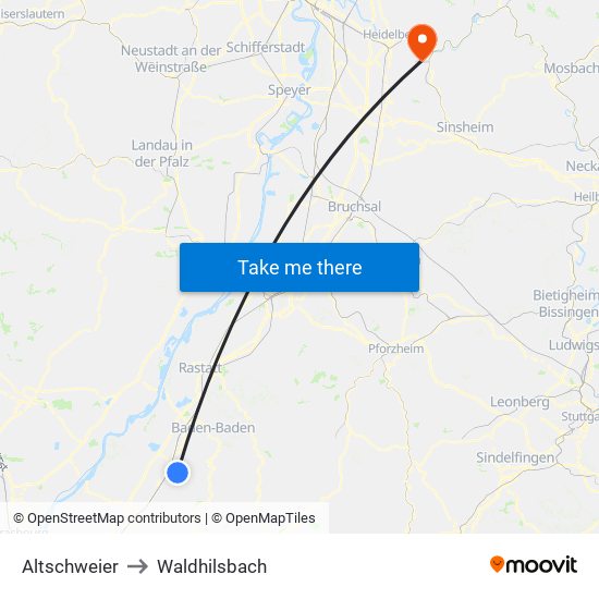 Altschweier to Waldhilsbach map