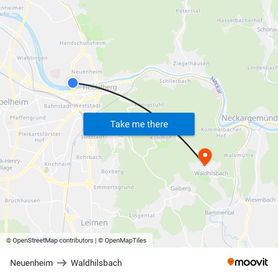 Neuenheim to Waldhilsbach map