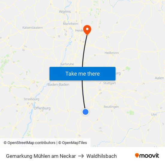 Gemarkung Mühlen am Neckar to Waldhilsbach map