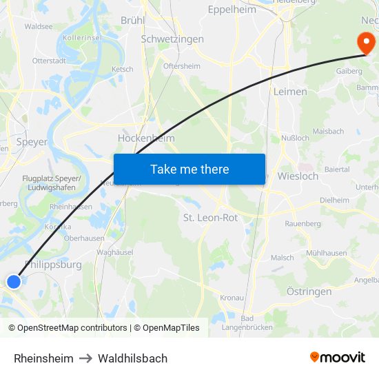 Rheinsheim to Waldhilsbach map