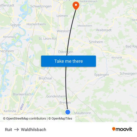 Ruit to Waldhilsbach map