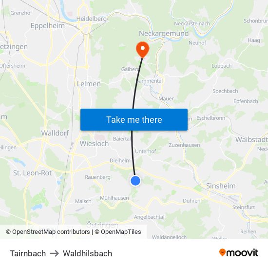 Tairnbach to Waldhilsbach map