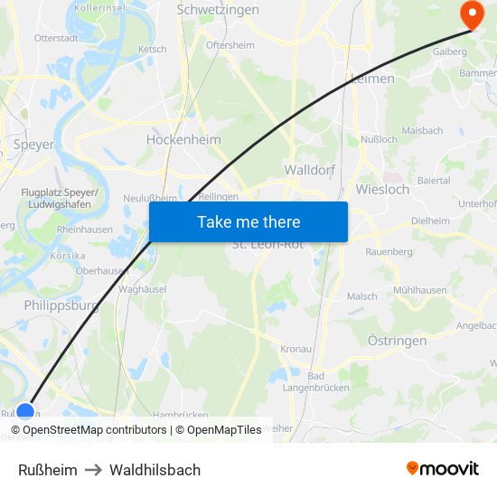 Rußheim to Waldhilsbach map