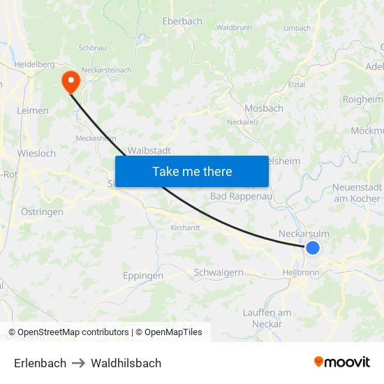 Erlenbach to Waldhilsbach map