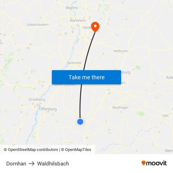 Dornhan to Waldhilsbach map