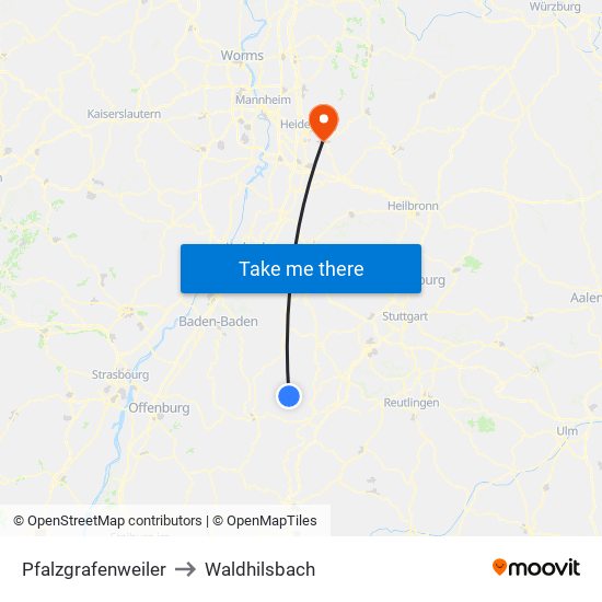 Pfalzgrafenweiler to Waldhilsbach map