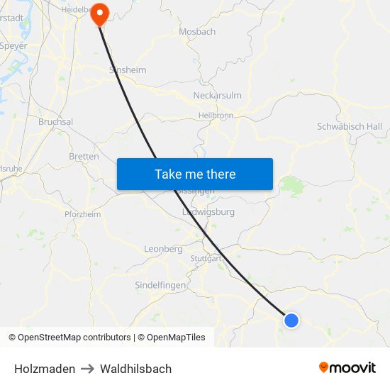 Holzmaden to Waldhilsbach map