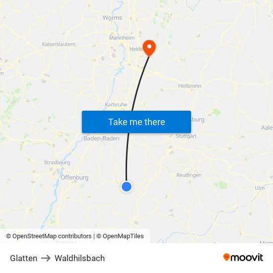 Glatten to Waldhilsbach map