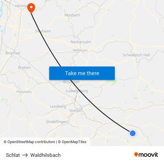 Schlat to Waldhilsbach map